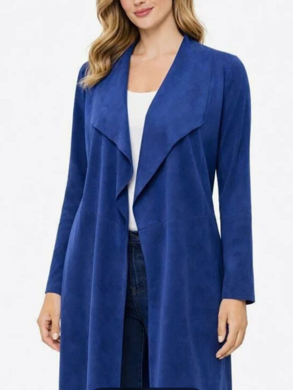 Chico's Navy Blue Faux Suede Jacket Size: 3/LG